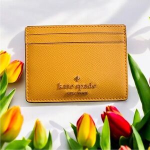 KATE SPADE Madison Daffodil Yellow Card Holder in Saffiano Leather Gold Hardware